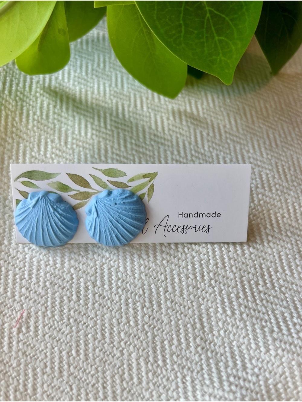 Handmade Light Blue Shell Stud Earrings